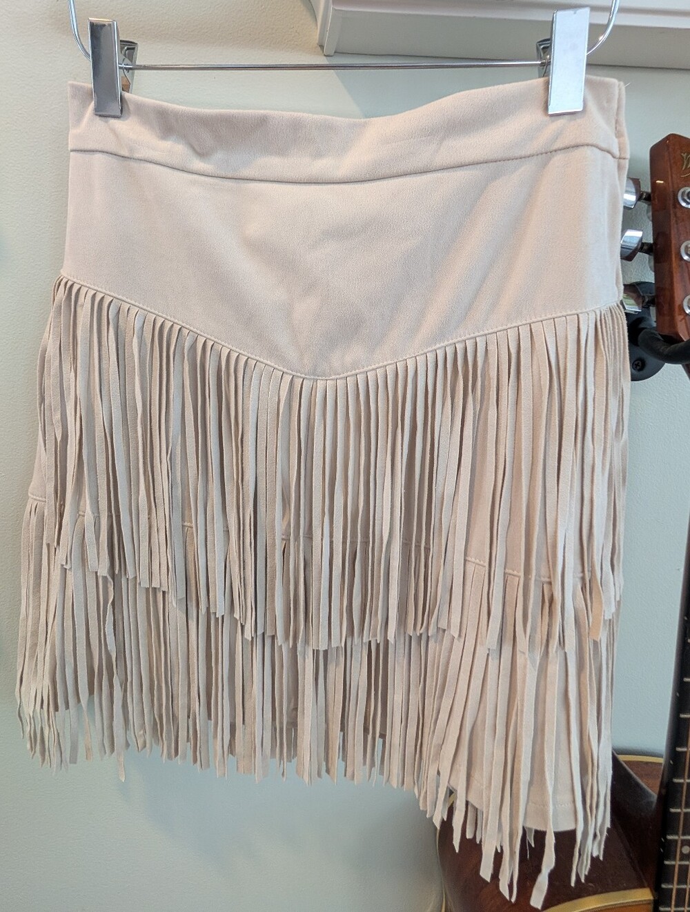 Alya Cream Fringe Mini Skirt Boho Size Small. Cute With Boots